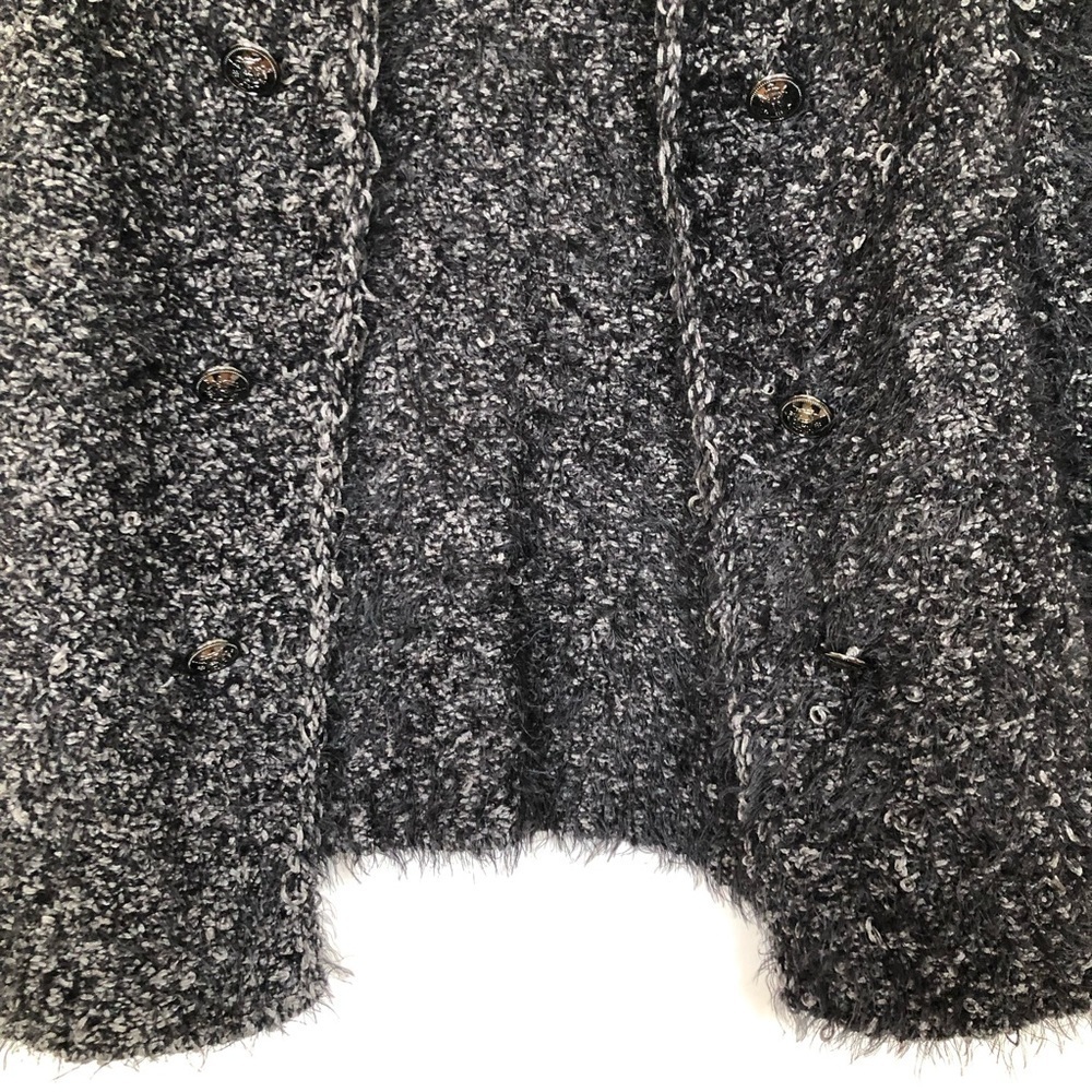 Point Zero Black Bouclé Eyelash Knit Jacket Cardigan Military Button Detail P/S - Picture 5 of 13